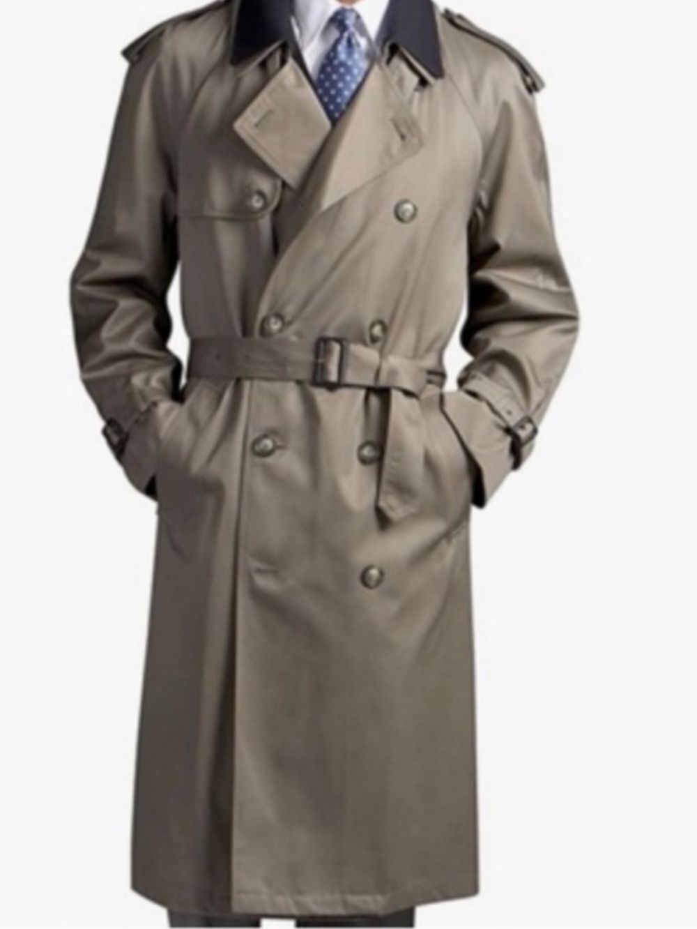 Chaps Ralph Lauren Mens Olive Green Vintage Double Breasted Trench Coat Size 46R - Picture 1 of 16